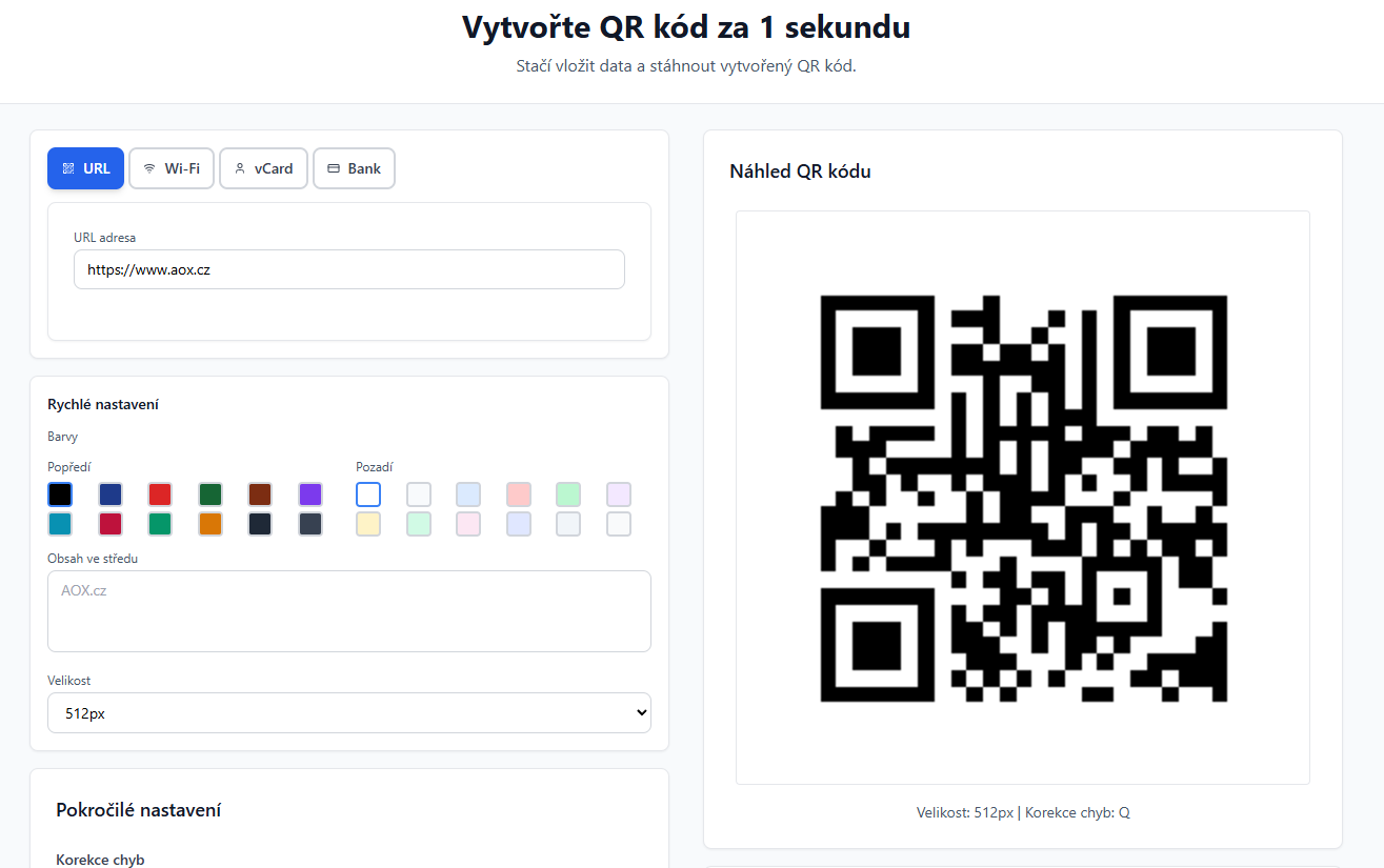 Vytvořit QR - Generátor QR kódů